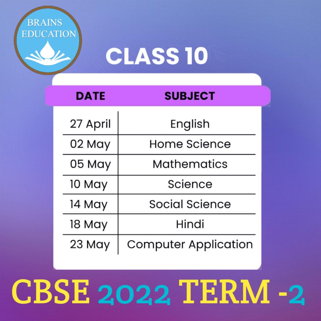 Read more about the article class 10 term 2 exam date 2022